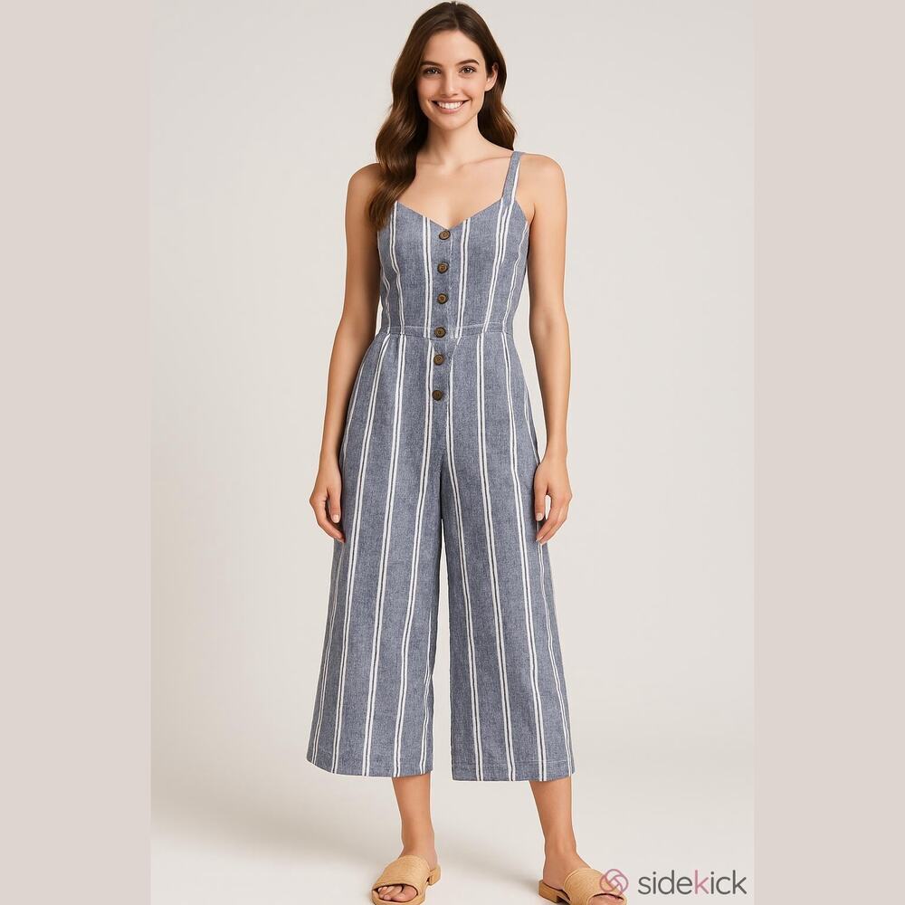 NWT angel kiss XL chambray striped Linen Blend open TIE back summer casual crop